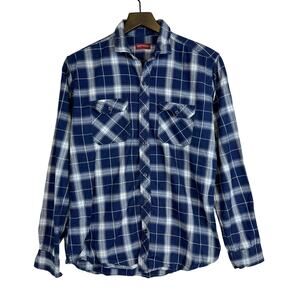 Driftwood Mens Plaid Blue Lightweight Button Down Shirt - M